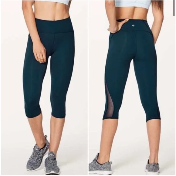 Rare Like New Lululemon Train Times Crop 17” Jaded Blue Teal Leggings Luxtreme 6 - Picture 1 of 14